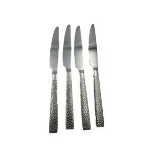 Hammered Hexagon Stainless Steel 4 Dinner Knives 9.25" Modern Flatware Set‎